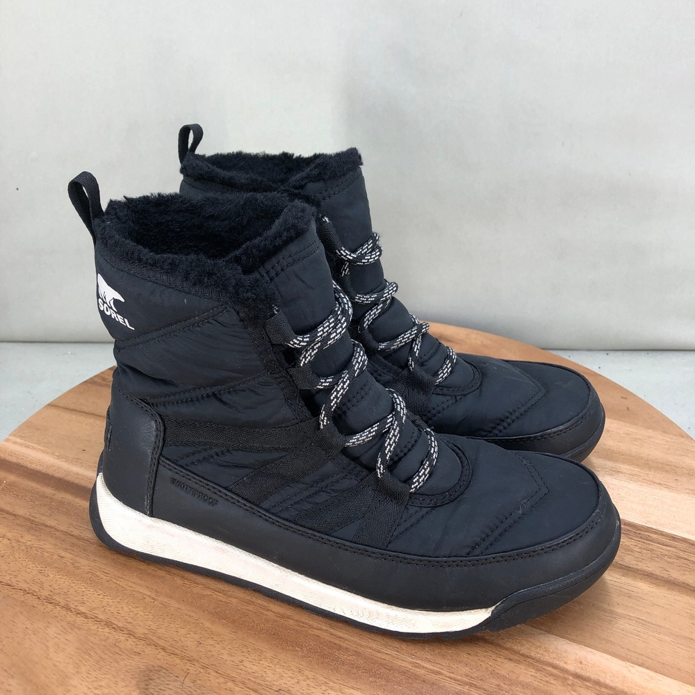 Sorel Whitney II Short Lace Waterproof Boots Black Faux Fur NL3820-010 Women 7.5